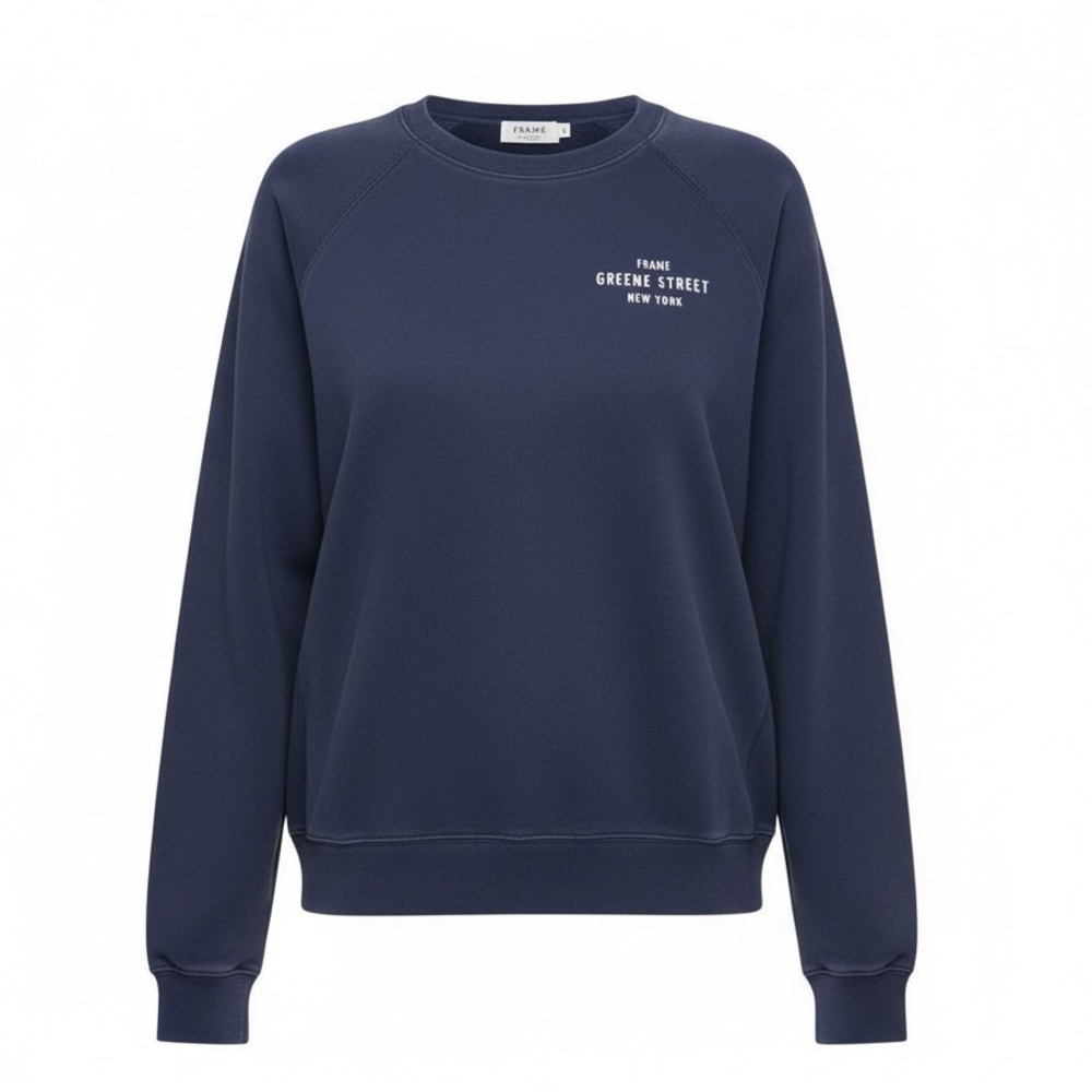 Frame Denim Womens Greene Street New york Blue Lived in  Sweatshirt, Large